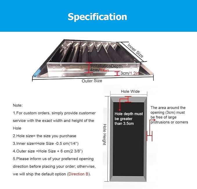 304 Stainless Steel Decorative Vent Cover Grille, Removable Door & Fixed Blade - Image 3