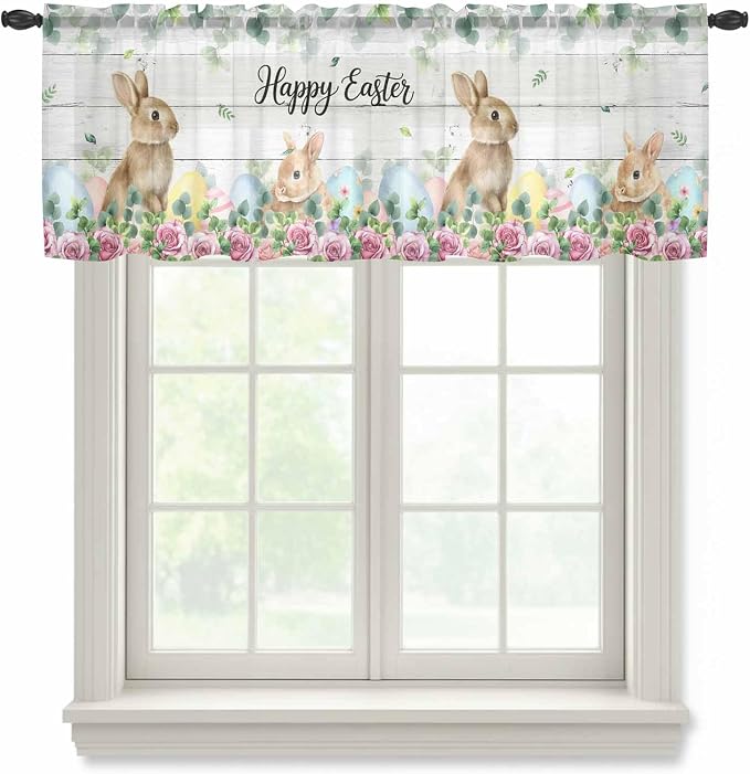 Easter Sheer Valances for Windows 60"x18", Light Filtering Kitchen Curtains by Unknown