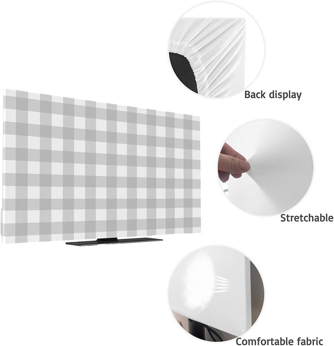 Farm Minimalist Gray Checker Indoor TV Cover, Elastic TV Screen Protector - Image 7