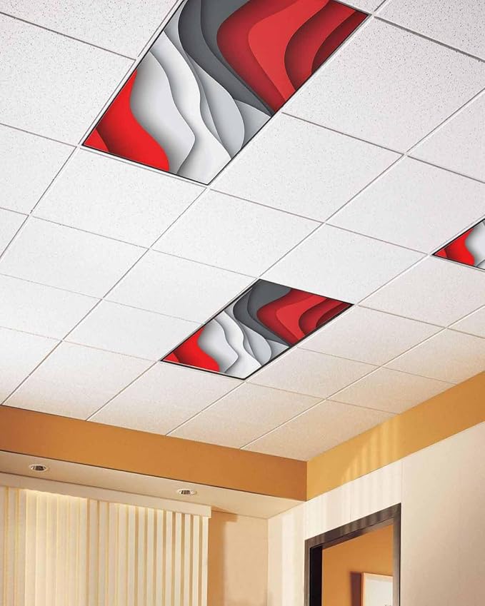 Yukro 3 Pack Red Ombre Fluorescent Light Covers Red Grey Gradient Abstract Wave - Image 2