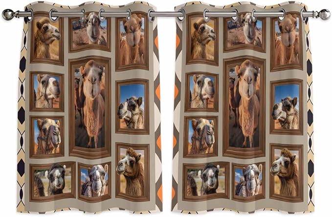 2 Panel Kitchen Cafe Curtains, Desert Camels Sunlight Filtering Nature Air by Hokiten