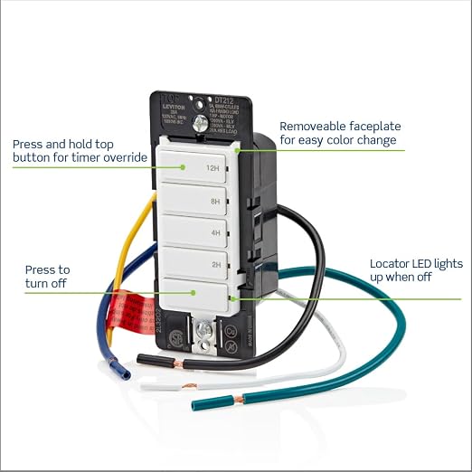 Leviton Countdown Switch for lights, pool pumps, 2-4-8-12 hour, Neutral Wire - Image 2