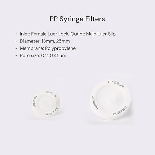 100 Pack PP Syringe Filter Lab Filters 0.2μm Pore Size 25mm Diameter - Image 2