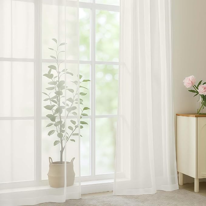 OWENIE Ivory Sheer Curtains 78 Inches Long 2 Panels Set, Ivory Sheer Curtain for Living Room Bedroom, Modern Voile Filmy Rod Pocket Curtains & Drapes, 2 Pcs, Each 59 W x 78L Inch