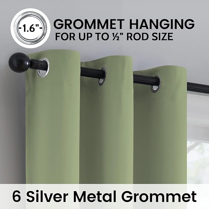 SimpleHome 100% Blackout Curtains for Bedroom,Thermal Insulated Sage Grommet Window Drapes Room Darkening Curtains for Living Room with Black Back,42 x 36 Inch,2 Panels