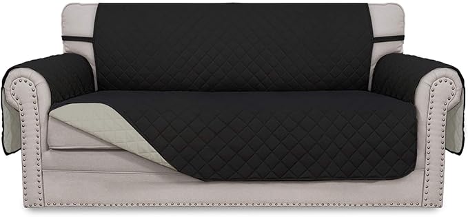Easy-Going Sofa Slipcover Reversible Loveseat Sofa Cover Couch Cover for 2 Cushion Couch Furniture Protector with Elastic Straps for Pets Kids Dog Cat (Oversized Loveseat, Black/Beige)