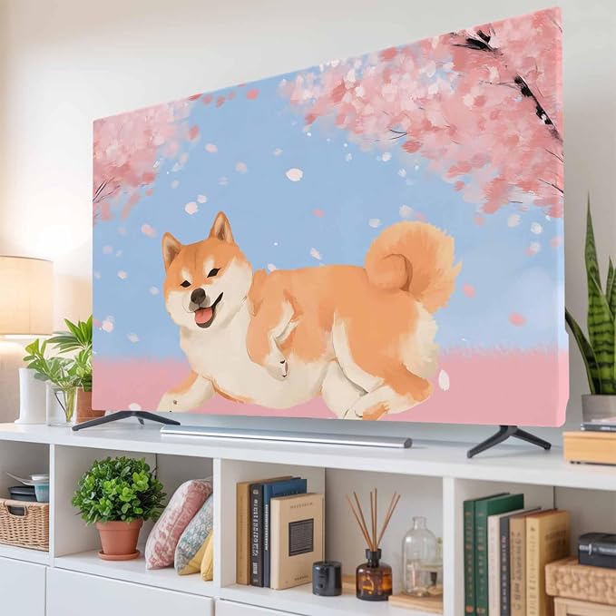Japanese Cute Akita Dogs Indoor TV Cover, Elastic TV Screen Protector Cherry - Image 6