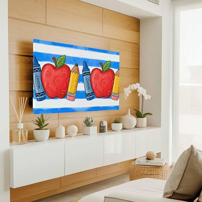 Fruit Apples Pencils Crayons Indoor TV Cover, Elastic TV Screen Protector Blue - Image 2