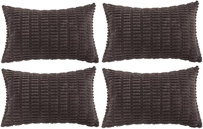 Fancy Homi 4 Packs Boho Dark Brown Decorative Throw Pillow Covers 16x24 Inch for Living Room Couch Bed Sofa, Rustic Modern Farmhouse Home Decor, Soft Plush Corduroy Cute Square Cushion Case 40x60 cm