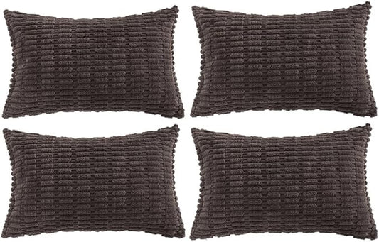 Fancy Homi 4 Packs Boho Dark Brown Decorative Throw Pillow Covers 16x24 Inch for Living Room Couch Bed Sofa, Rustic Modern Farmhouse Home Decor, Soft Plush Corduroy Cute Square Cushion Case 40x60 cm