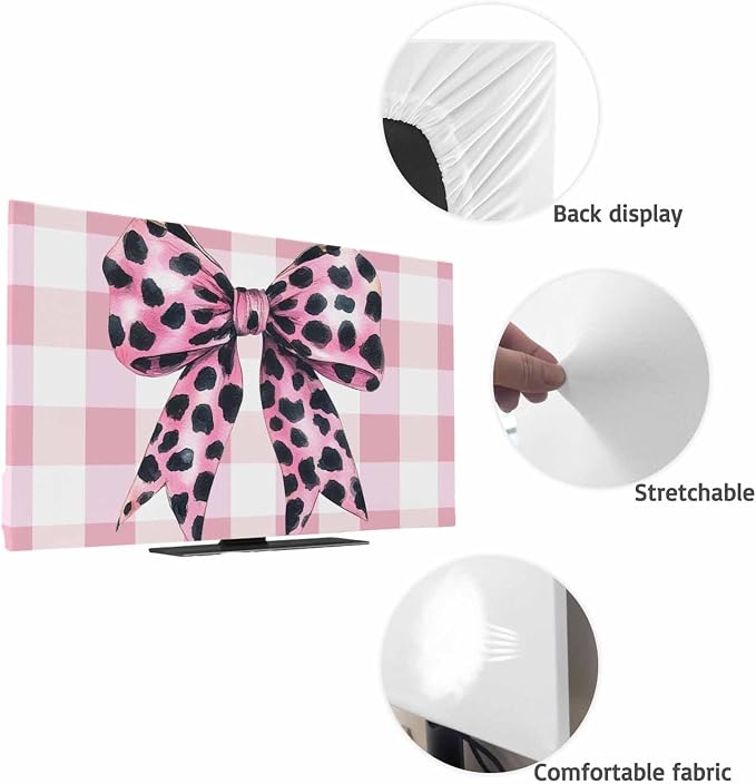 Pink Leopard Print Bow Indoor TV Cover, Elastic TV Screen Protector Check - Image 7