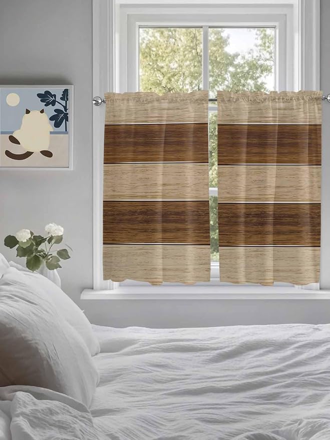 Retro Country Brown Wooden Board Window Valance Curtains, Farmhouse Gradient - Image 3