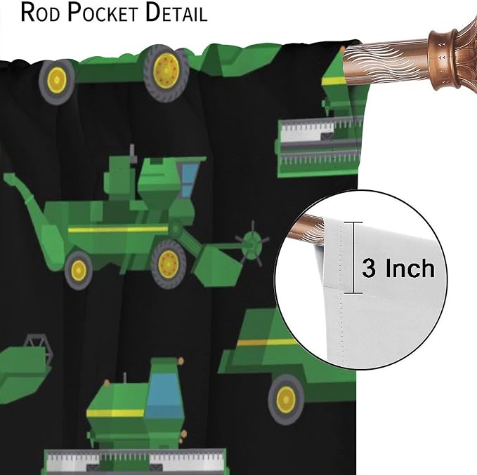 Kids Agriculture Machine Window Curtains, Farm Equipment Tractors Transport - Image 6