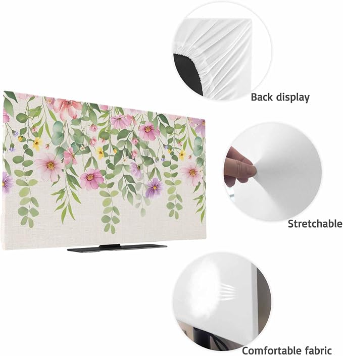 Spring Flowers on Retro Linen Indoor TV Cover, Elastic TV Screen Protector Farm - Image 7