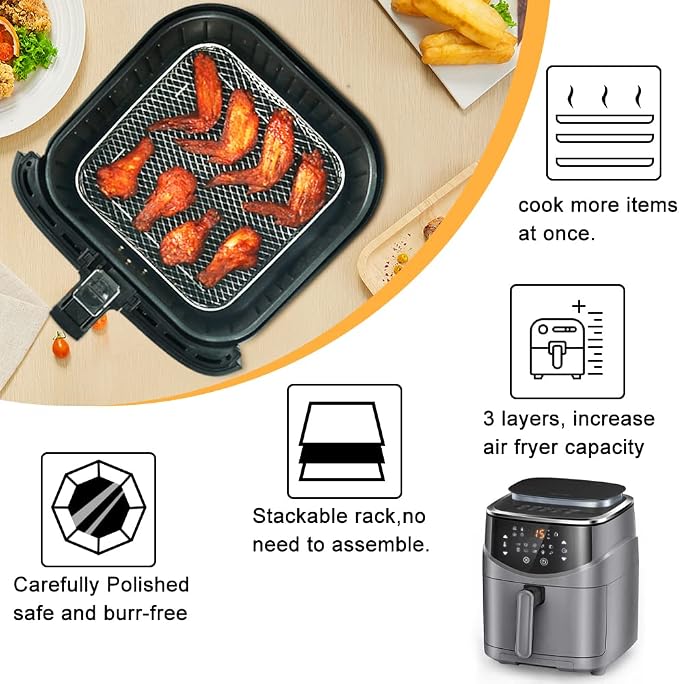 BYKITCHEN 8 inch Square Air Fryer Rack, Square Air Fryer Accessories - Image 4