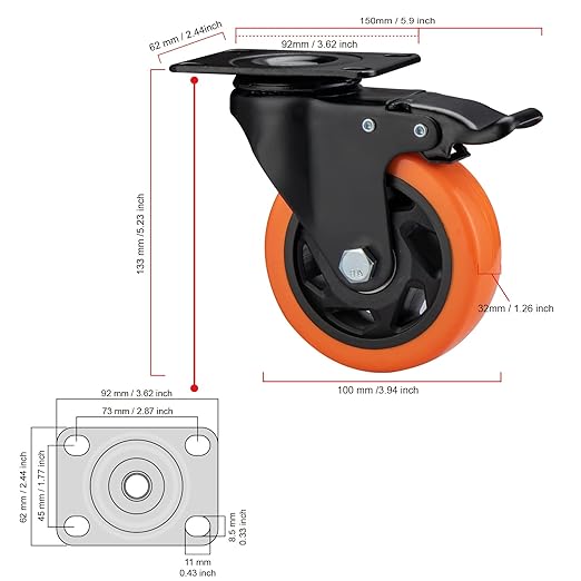 4" Caster Wheels, Casters Set of 8 Heavy Duty - Image 6