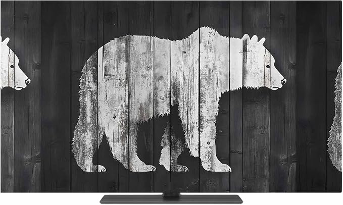 Brown Bear Silhouette Indoor TV Cover, Elastic TV Screen Protector Retro Wooden by Unknown