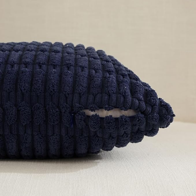 Fancy Homi 4 Packs Navy Blue Decorative Throw Pillow Covers 26x26 Inch for Living Room Couch Bed Sofa, Rustic Modern Farmhouse Boho Home Decor, Soft Plush Corduroy Cute Square Cushion Case 66x66 cm