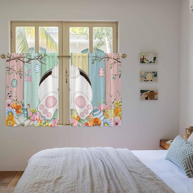 Easter Kitchen Curtains 45 Inch Long 2 Panel Set, Rod Pocket Window Treatment - Image 4