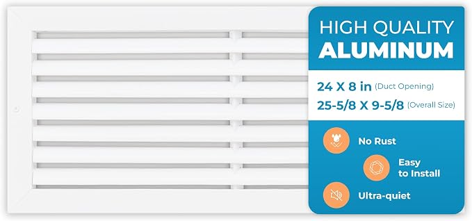 Rustproof 24x8 In Aluminum Vent Cover – Quiet Return Cold Air Grille by Air360