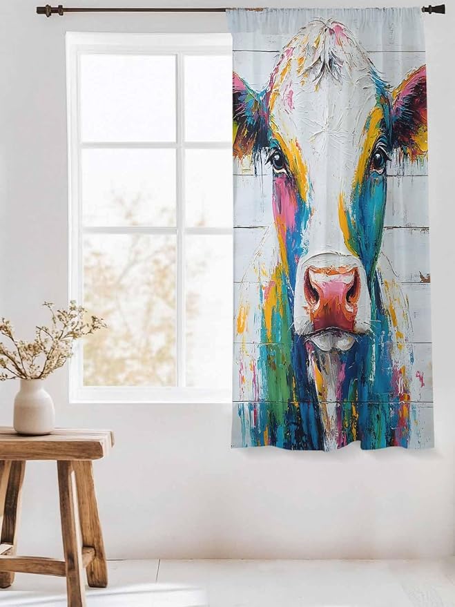 Sheer Curtains 72 Inches Long, Farmhouse Oil Painting Semi Sheer Curtains Light - Image 3