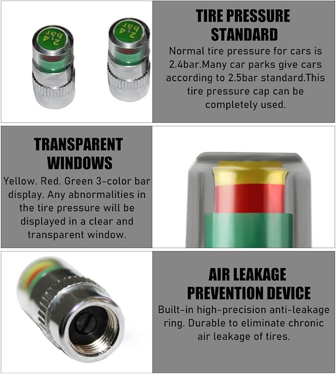Yourkar 8 PCS Tire Pressure Monitor Valve Stem Caps, 2.4Bar 36PSI Car Tire - Image 4