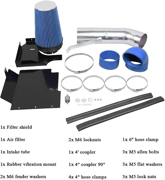 4 inch Cold Air Intake Silver Tube + Heat Shield - Image 3