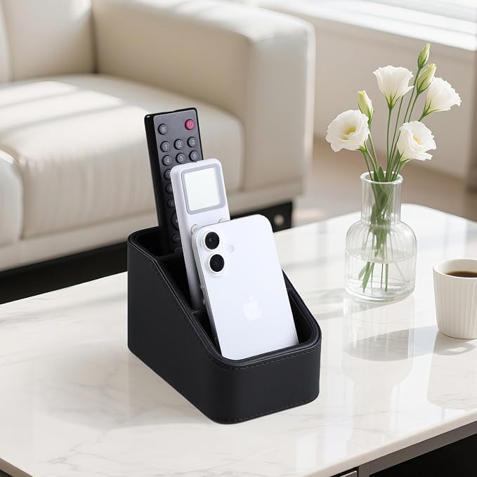 PU Leather Remote Control Holder, Small Desk Organizer Office Supply Bedside - Image 8