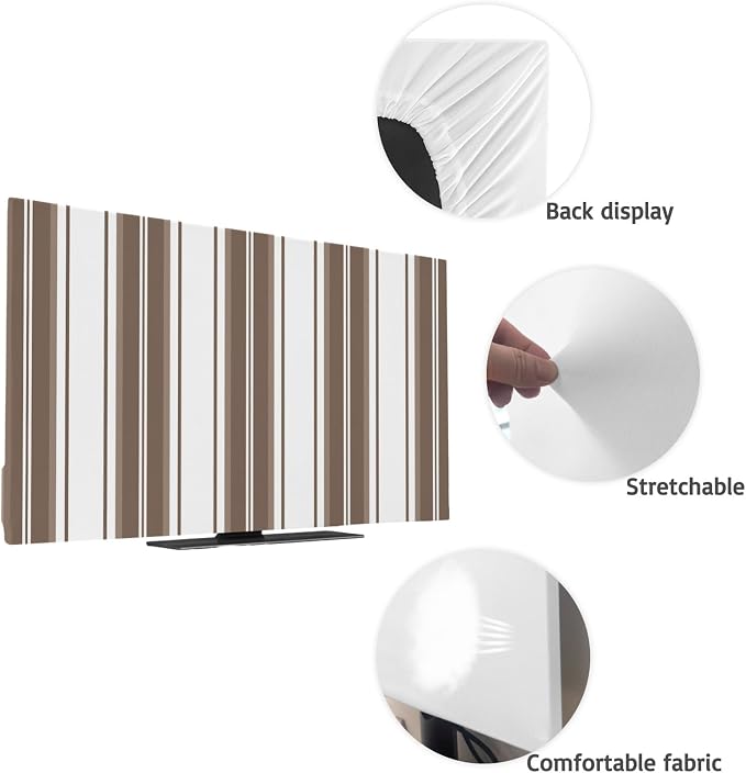 Rustic Brown Stripes Indoor TV Cover, Elastic TV Screen Protector Minimalist - Image 7