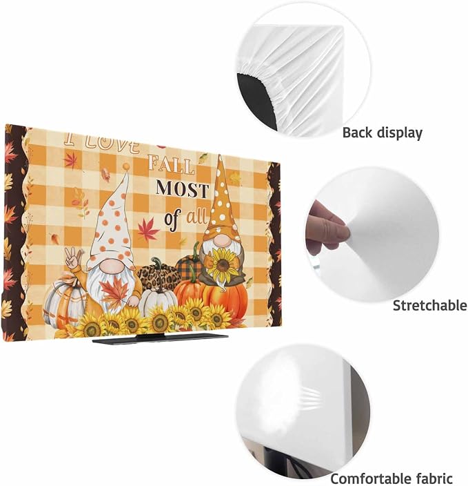 Pumpkin Harvest Sunflower Thanksgiving Gnome Indoor TV Cover, Elastic TV Screen - Image 7