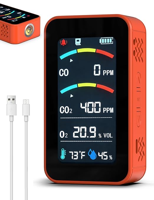 Oxygen Detector, SQECH 7-in-1 Rechargeable Oxygen Monitor Measures by SQECH