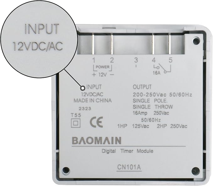 Baomain Time Switch Relay with 4 x Terminal Cable & Waterproof Cover, Digital - Image 2