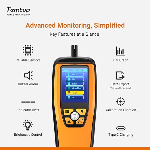 Temtop Air Quality Monitor CO2 Detector Professional Carbon Dioxide PM2.5 PM10 - Image 5