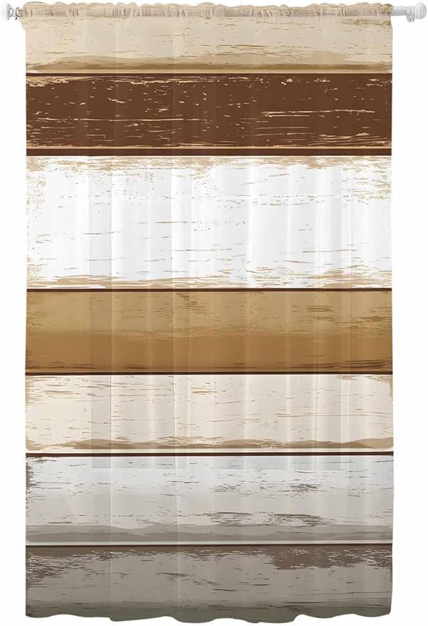 Sheer Curtains 96 Inches Long, Vintage Country Geometric Striped Privacy Voile by Unknown