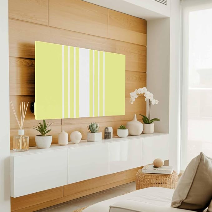 Yellow Stripe Color Block Indoor TV Cover, Elastic TV Screen Protector - Image 3