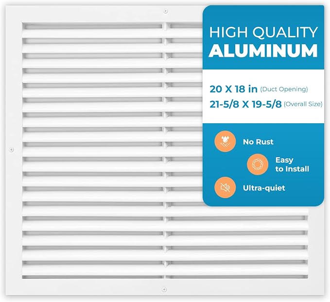 Aluminum 20 x 18 Inch Cold Air Return Vent Cover, Rustproof AC Transfer Grille by Air360