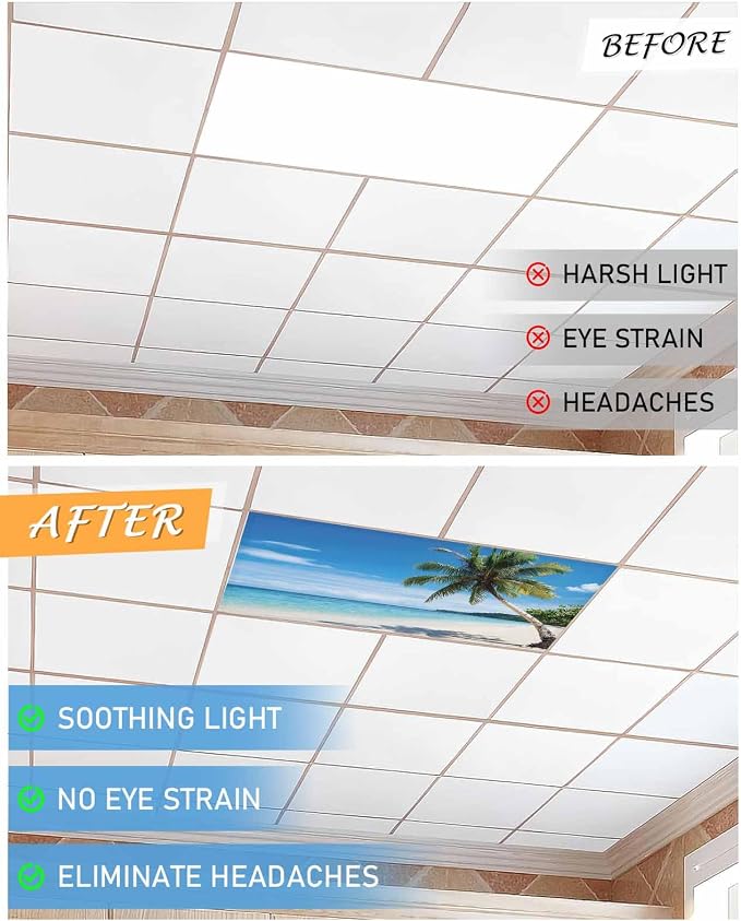 Yukro 3 Pack Beach Palm Tree Fluorescent Light Covers Summer Ocean Blue Sky - Image 7