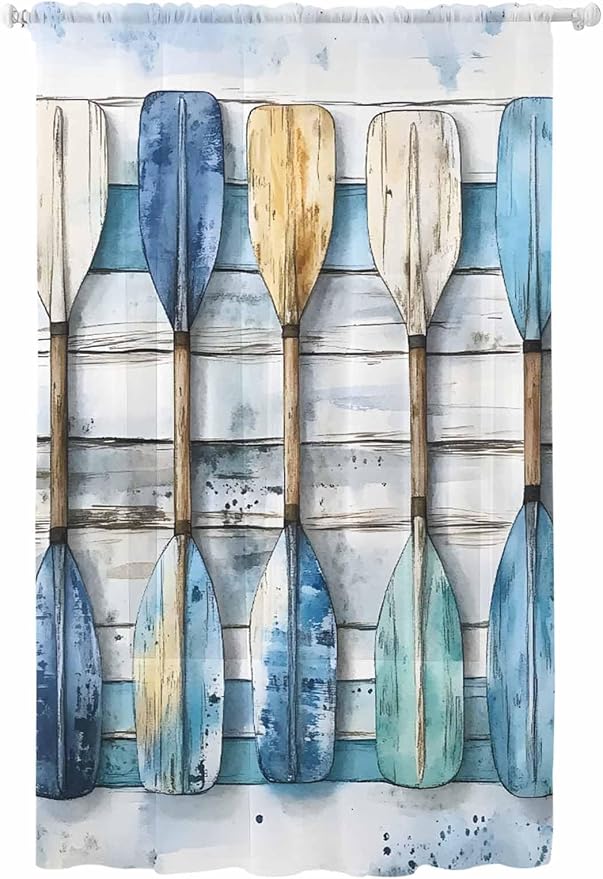 Sheer Curtains 108 Inches Long, Lake Paddle Striped Semi Sheer Curtains Light by Unknown