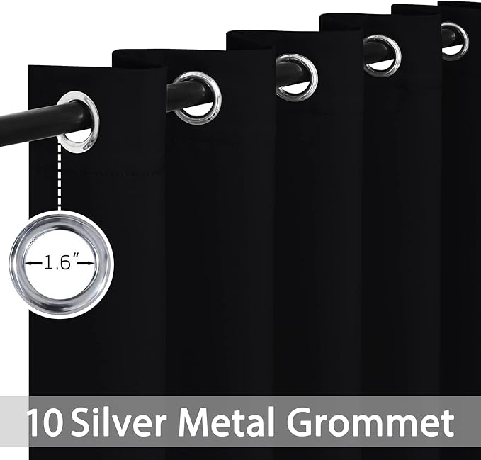 Yakamok Blackout Curtains Room Darkening Thermal Insulated Window Panels,Solid Grommet Top Drapes for Bedroom/Living Room(62Wx63L, Black, 2 Panels)