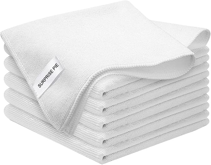 White Microfiber Cleaning Cloth 6Pack Cleaning Rags Absorbant Lint Free Cloth by SURPRISEPIE