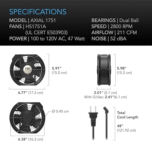 AC Infinity AXIAL 1751, Muffin Fan, 120V AC 172mm x 150mm x 51mm High Speed - Image 6