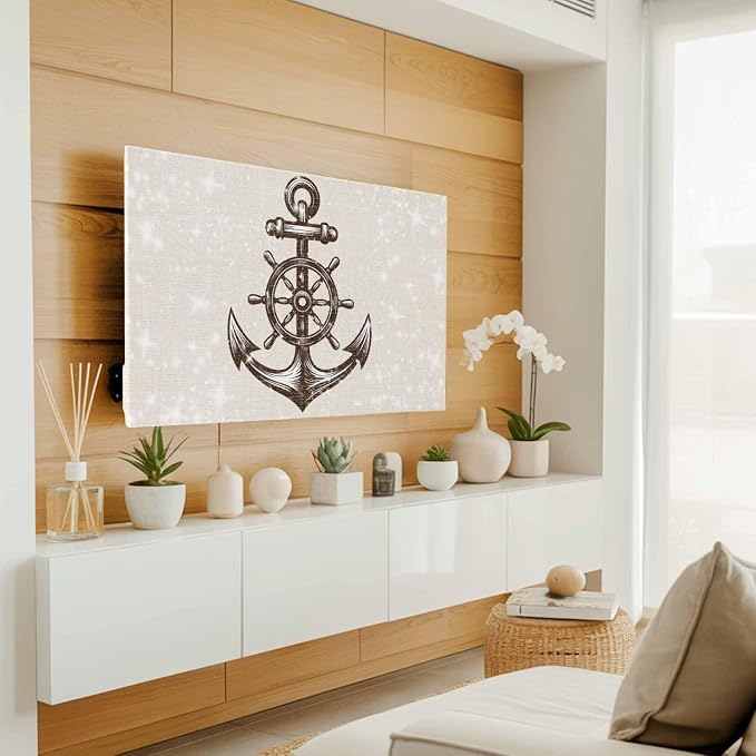 Brown Wooden Boards Anchor Patterns Indoor TV Cover, Elastic TV Screen - Image 2