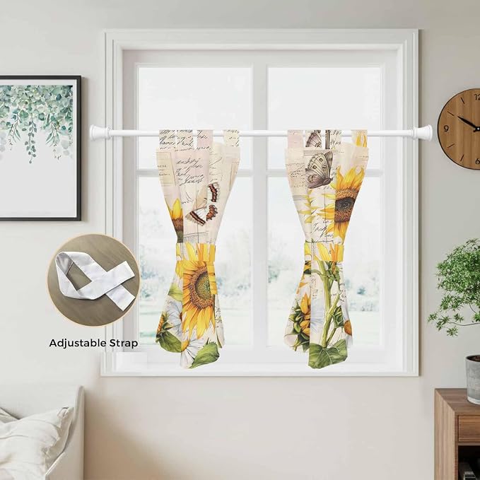 Yellow Sunflowers Bedroom Curtains 63 Inch Length, Window Curtains Tab Top - Image 5