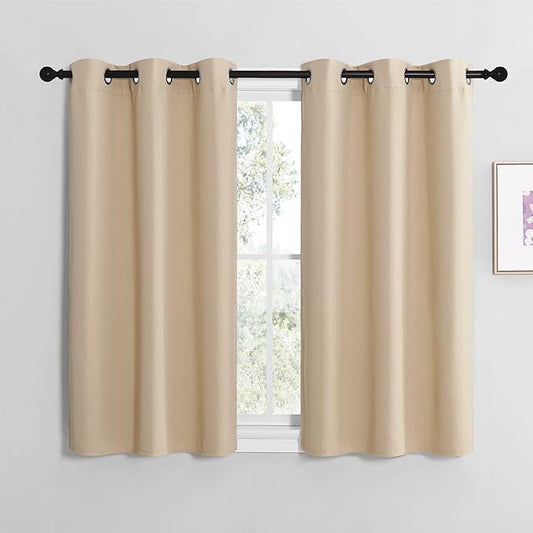 NICETOWN Blackout Curtain Panels for Bedroom, Biacotti Beige, 2 Panels, W29 x L20-inch, Thermal Insulated Grommet Top Blackout Draperies and Drapes for Basement