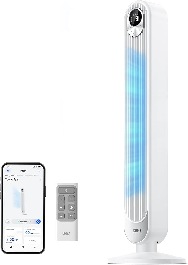 DREO Smart Tower Fan for Bedroom, Floor Standing Bladeless Oscillating Fan by Unknown