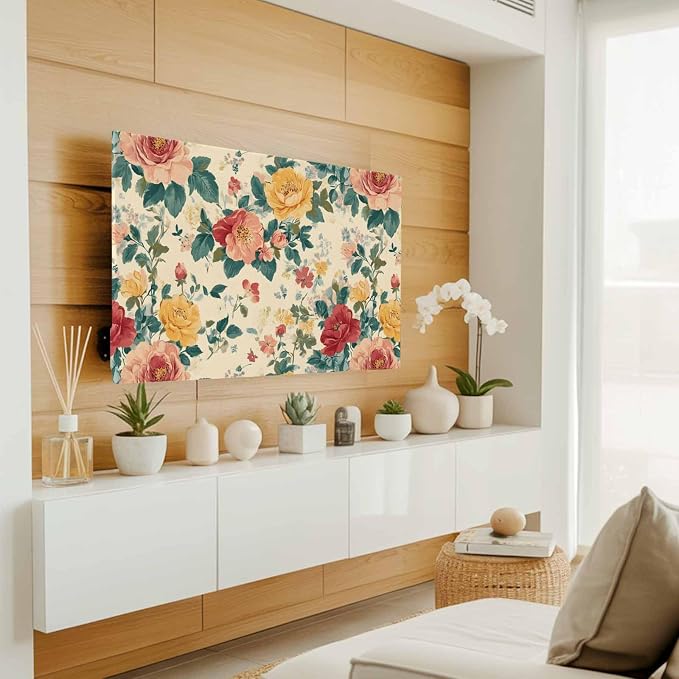 Classic Flower Spring Watercolor Floral Indoor TV Cover, Elastic TV Screen - Image 2