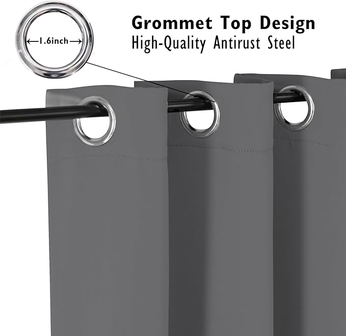 ChrisDowa Blackout Curtains 108 inches Long for Bedroom - 2 Panels Set Grommet Thermal Insulated Room Darkening Curtains for Living Room (Grey, 52 x 108 Inch)