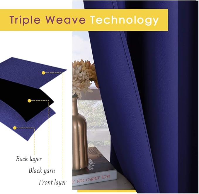 NICETOWN Blackout Curtain Panels for Bedroom, 2 Panels, W70 x L95-inch, Royal Blue, Thermal Insulated Grommet Top Blackout Draperies and Drapes for Basement