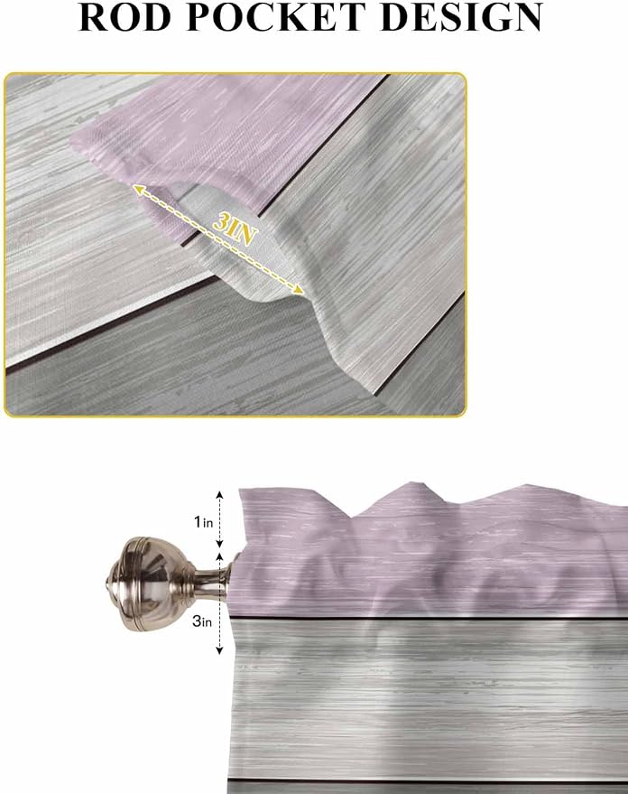 Country Wood Board Gray Purple Window Valance Curtains, Farmhouse Gradient - Image 6