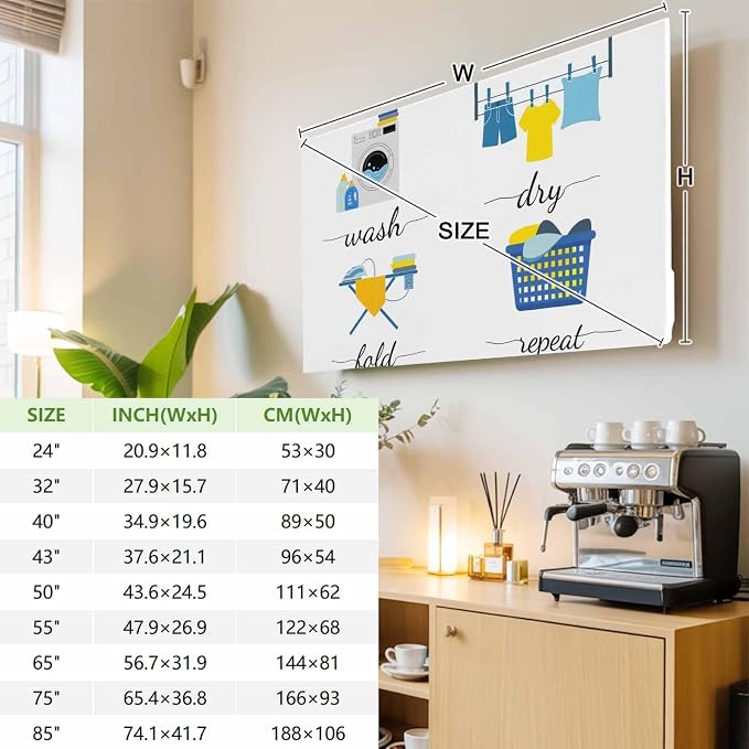 Laundry Room Wash Text Indoor TV Cover, Elastic TV Screen Protector Blue and - Image 3